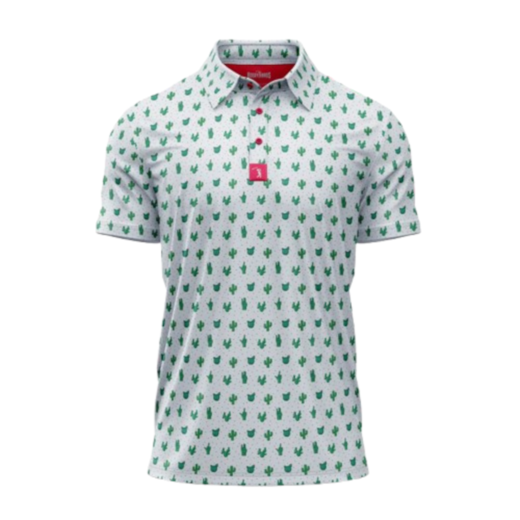 crazy golf gear Bogey Bros Men's 4 Way Stretch Short Sleeve Golf Polo Shirt (Large, Prick-Ly Pear)