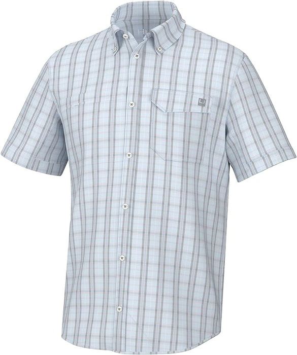 HUK Men's Tide Point Pattern Short Sleeve Shirt, Fishing Button Down