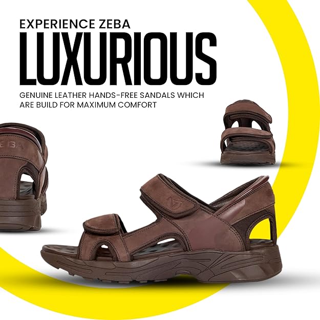 Zeba Men's Premium Leather Easy Slip-On Massaging Sandals Slides