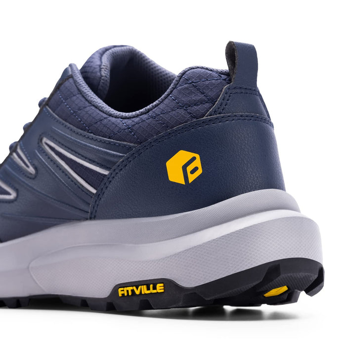 FitVille Mens Wide Hiking Shoes Waterproof Outdoor Work Shoes Trekking Trails Sneakers with Arch Support for Heel Pain Relief - Navy Blue Size 10.5 Wide