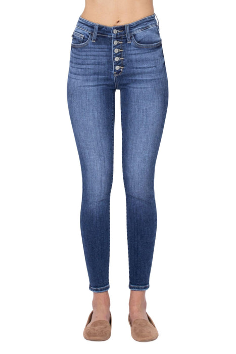Judy Blue Women's High Rise Exposed Button Fly Skinny Jeans
