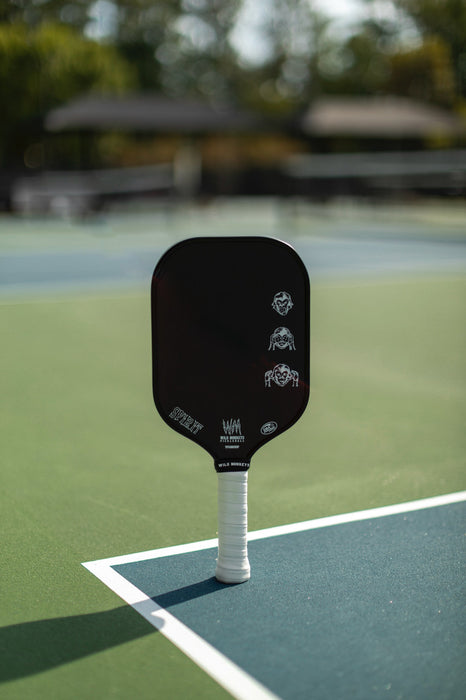 Wild Monkeys "Spirit" Elongated Midweight Foam Injected Raw Carbon Fiber Pickleball Paddle With Lead Tape and Paddle Eraser