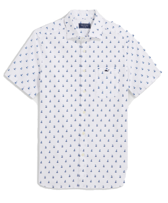 Vineyard Vines Men's Short Sleeve Sailboat Micro Printed Scenic Printed Shirt