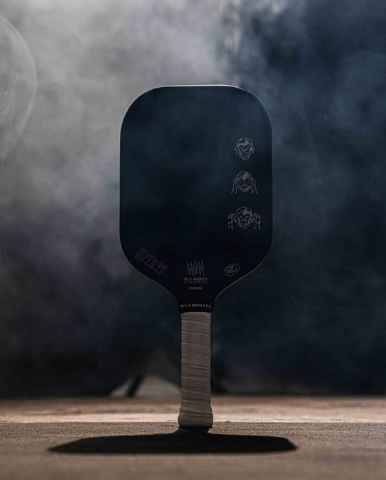 Wild Monkeys "Spirit" Elongated Midweight Foam Injected Raw Carbon Fiber Pickleball Paddle With Lead Tape and Paddle Eraser