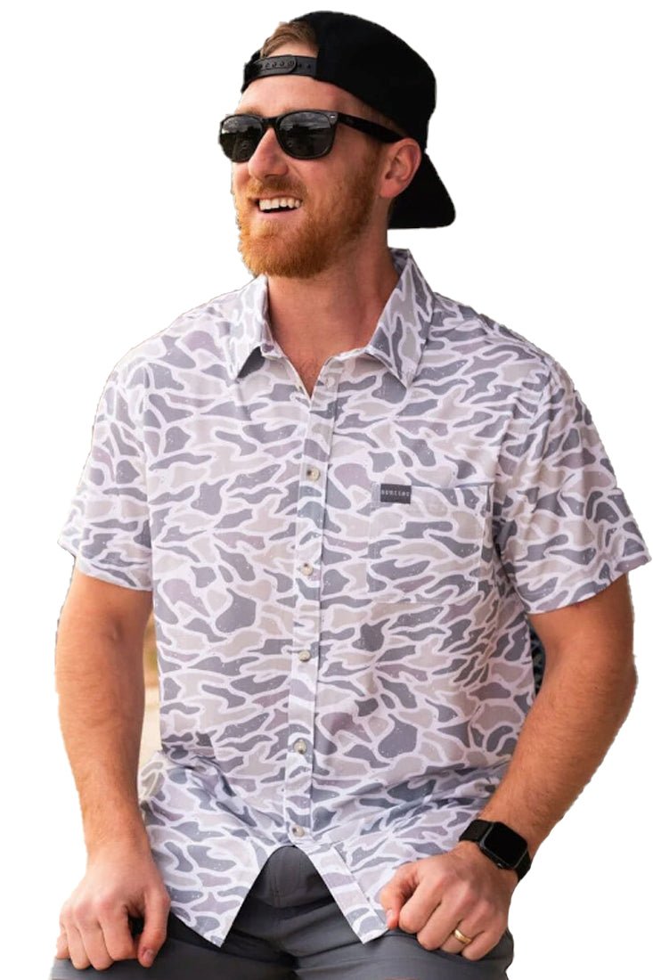 Burlebo Men's Performance Short Sleeve Button Up Shirt (White Camo)