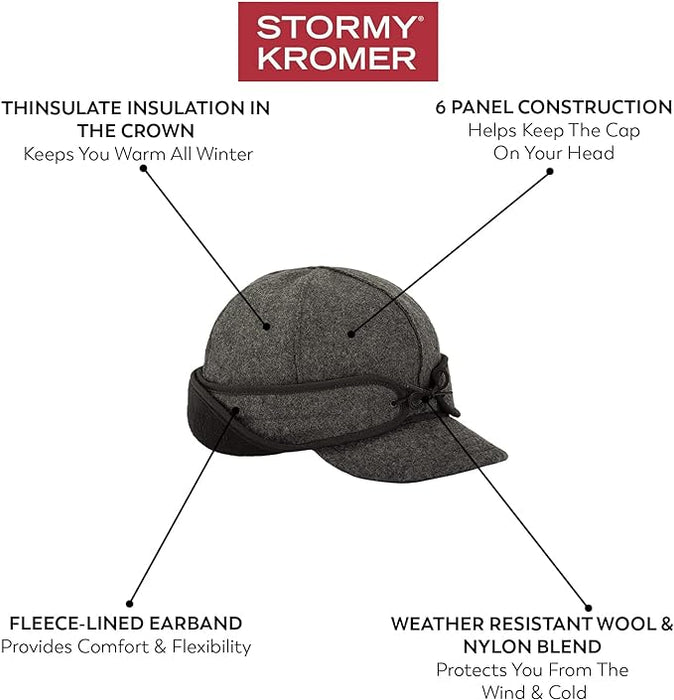 Stormy Kromer Rancher Cap - Winter Thinsulate Wool Hat with Fleece Earflap