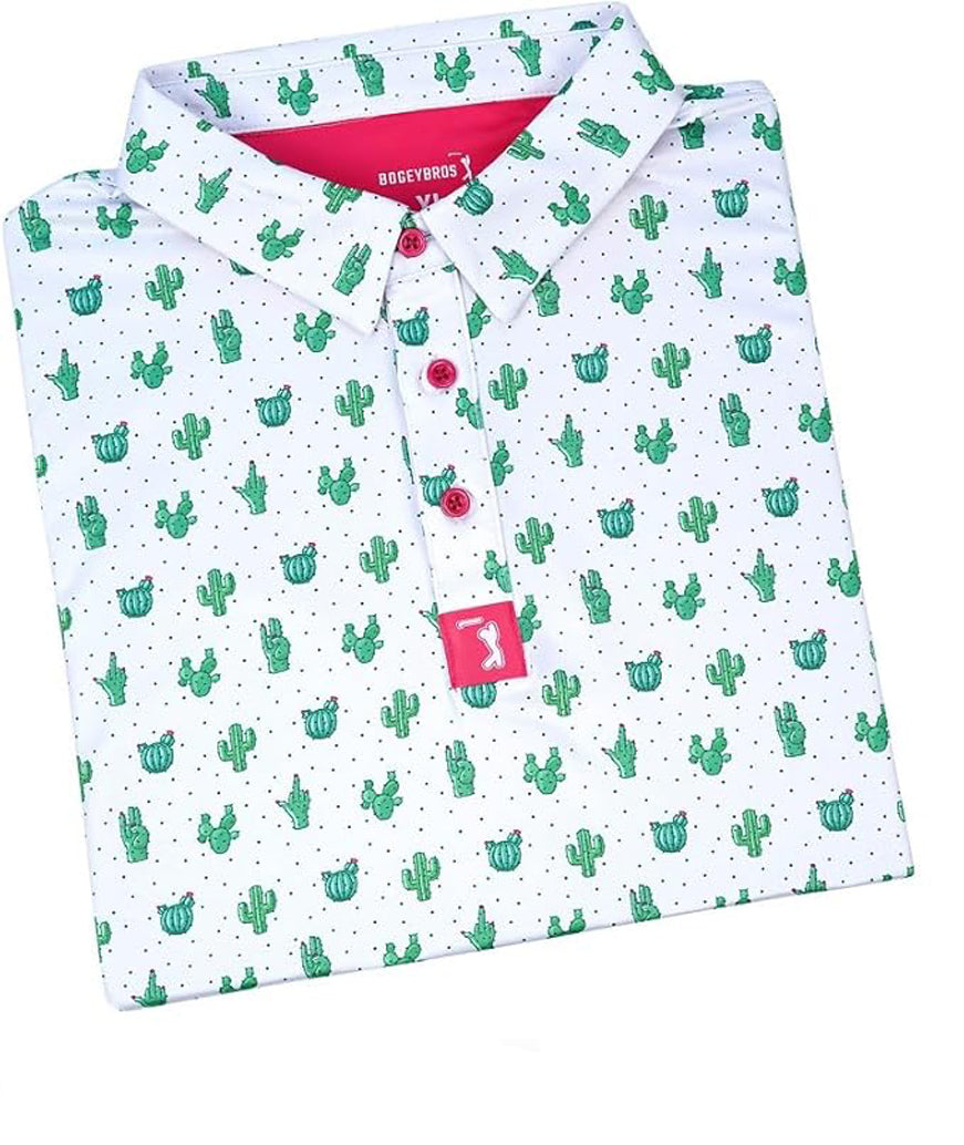 Bogey Bros Men's 4 Way Stretch Short Sleeve Golf Polo Shirt (Mixed, Prick-Ly Pear)