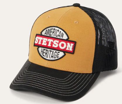 Stetson Embroidered Western Cowboy Americana Trucker Hat Tan/Black Cap