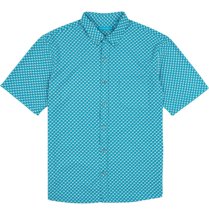 Tori Richard Wind Swell Aqua Medium Short Sleeve Hawaiian Shirt
