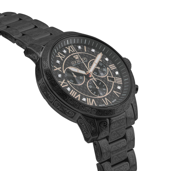LOUIS XVI Men's Palais Royale Black/Black Carbon Dial Swiss Made Analog Watch