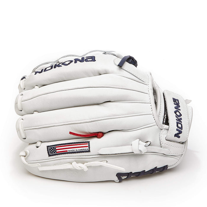 NOKONA A-V1250C-WH Handcrafted AmericanKIP Baseball Fastpitch Glove - Closed Web for Infield and Outfield Positions, Adult 12.5 Inch Mitt