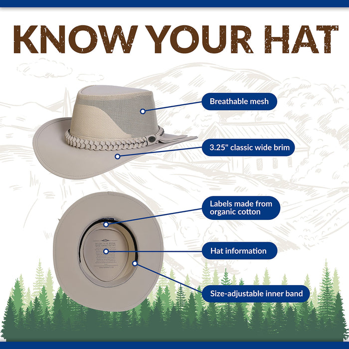 Conner Handmade Hats - Aussie Golf Soakable Mesh Hat, Crushable Safari Hat for Men