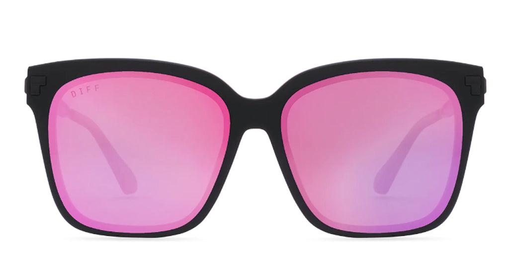 DIFF Eyewear Women's Bella IV Matte Black with Pink Lens Sunglasses