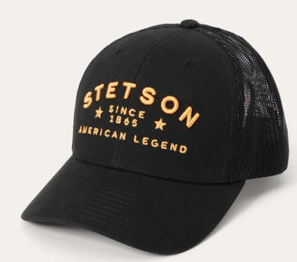 Stetson Embroidered American Legend Since 1865 Trucker Hat Black/Gold Cap