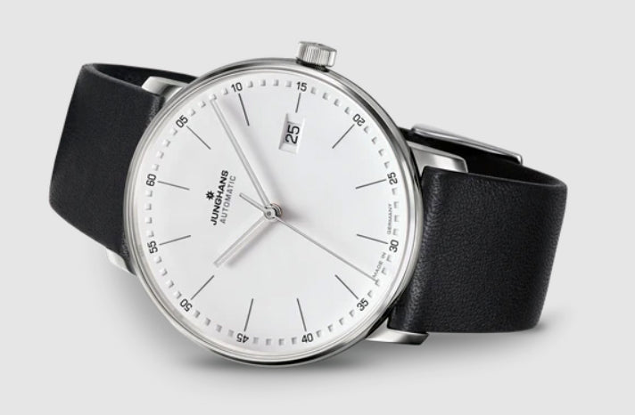 Junghans Men's Form A Matte Silver Dial Black Leather Strap Automatic Watch 027/4730.00