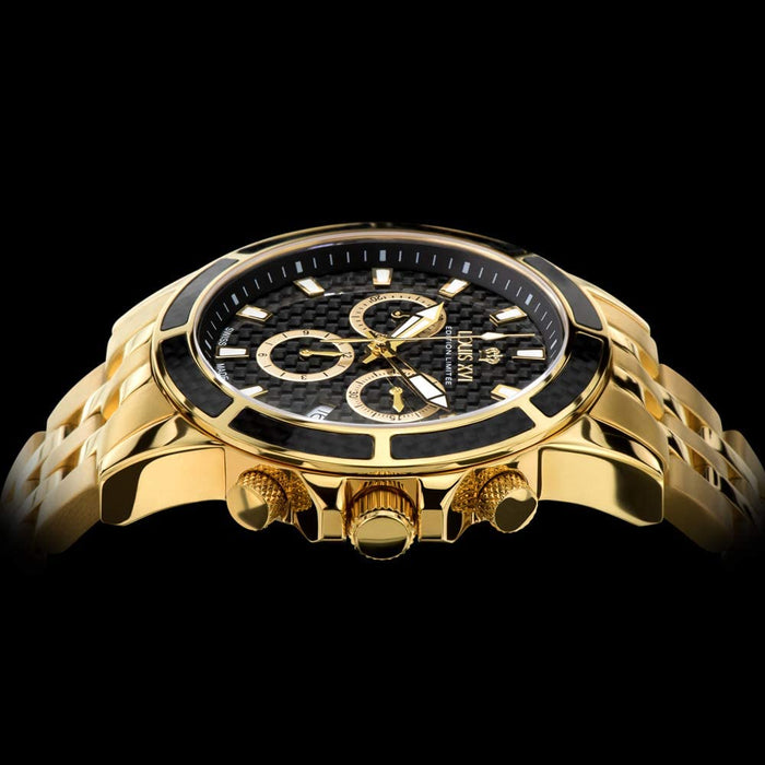 LOUIS XVI Men's Majeste Gold/Black Carbon Dial Swiss Made Analog Watch