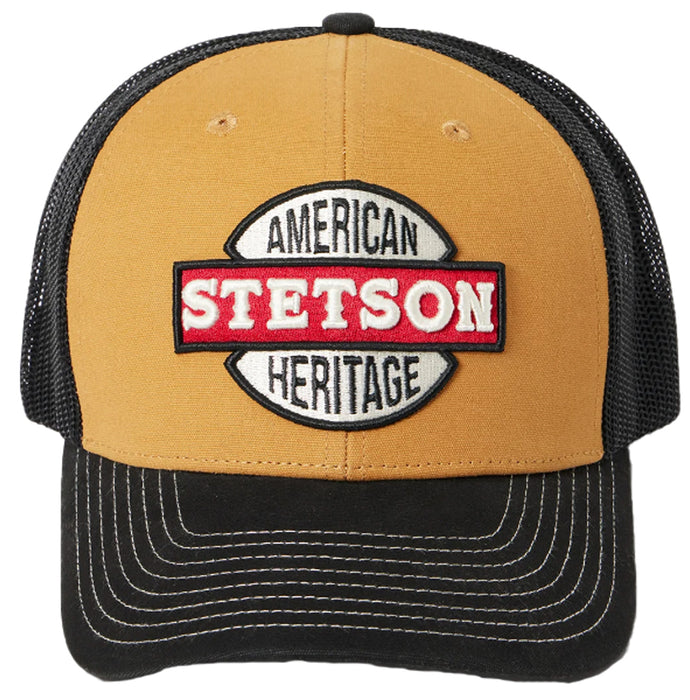 Stetson Embroidered Western Cowboy Americana Trucker Hat Tan/Black Cap