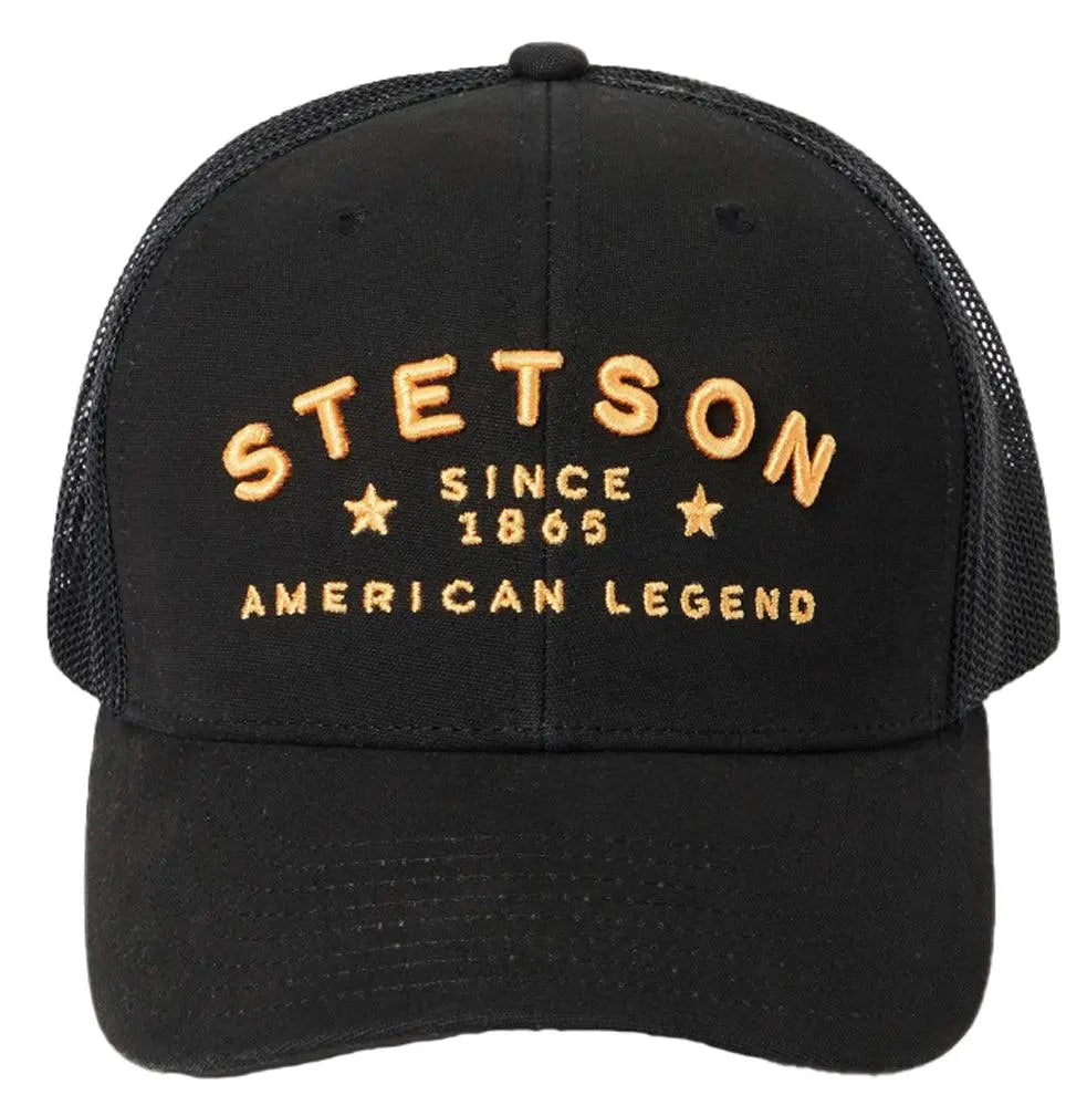Stetson Embroidered American Legend Since 1865 Trucker Hat Black/Gold Cap