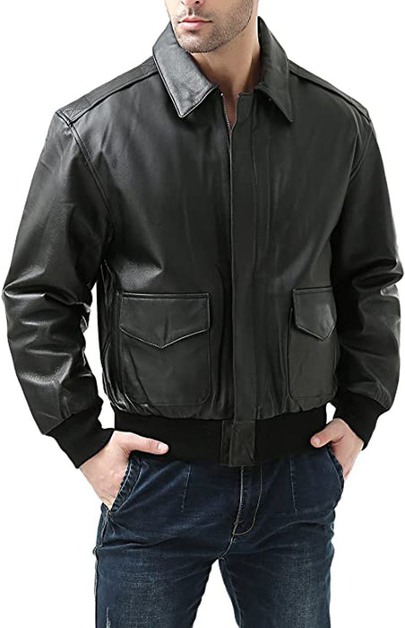 Landing Leathers Men's USA Air Force A-2 Leather Full-Zip Flight Bomber Jacket