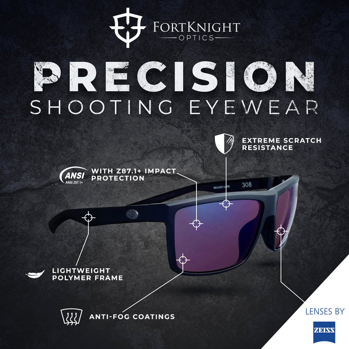 FortKnight Optics 308 Premium Shooting Glasses - Lenses by ZEISS - Range Safety Glasses for Tactical & Ballistic Sm/Med