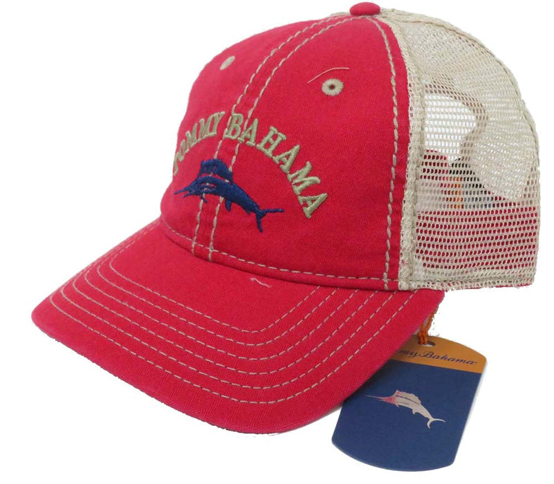Tommy Bahama Washed Marlin Camper Red Adjustable Golf Hat Ball Cap