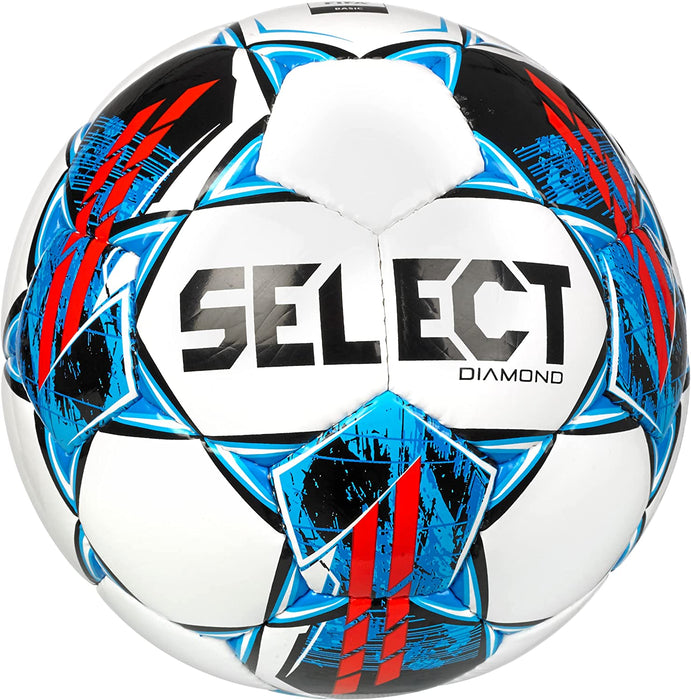Select Bundle of 5  Diamond Soccer Ball White/Blue/Red Size 5 NHFS Approved
