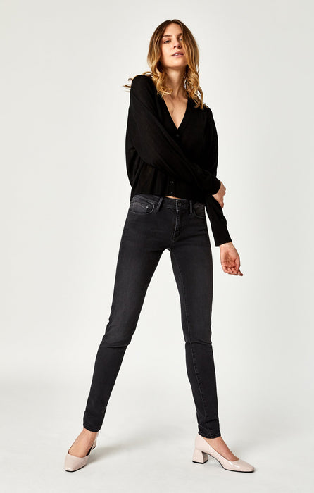 Mavi Women's Adriana Dark Smoke Supersoft 24/32 Mid Rise Super Skinny Jeans