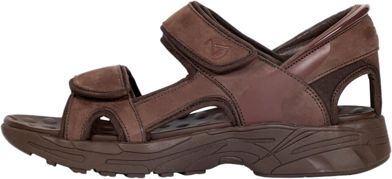 Zeba Men's Premium Leather Easy Slip-On Massaging Sandals Slides