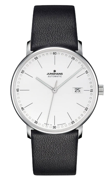 Junghans Men's Form A Matte Silver Dial Black Leather Strap Automatic Watch 027/4730.00