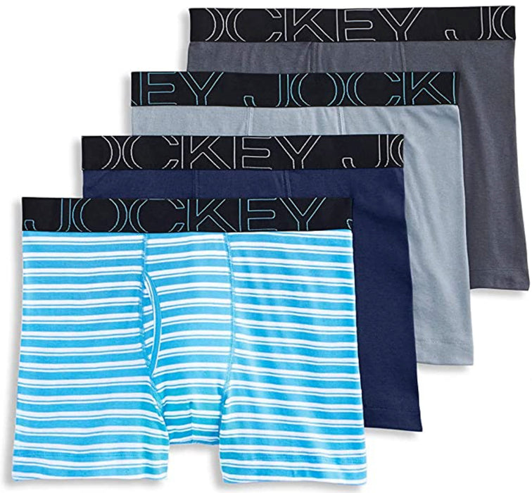 Bundle of 2-4 Packs of Jockey Men's ActiveBlend 5" Large Charcoal/Grey/Navy/Blue Stripe Mid-Rise Boxer Brief Underwear