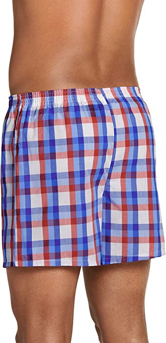 Bundle of 2-4 Packs of Jockey Men's ActiveBlend 5" X-Large Quartz Bold Plaid/Blue Textured Stripe/Large Check/Light Blue Textured Stripe Mid-Rise Woven Boxer Underwear