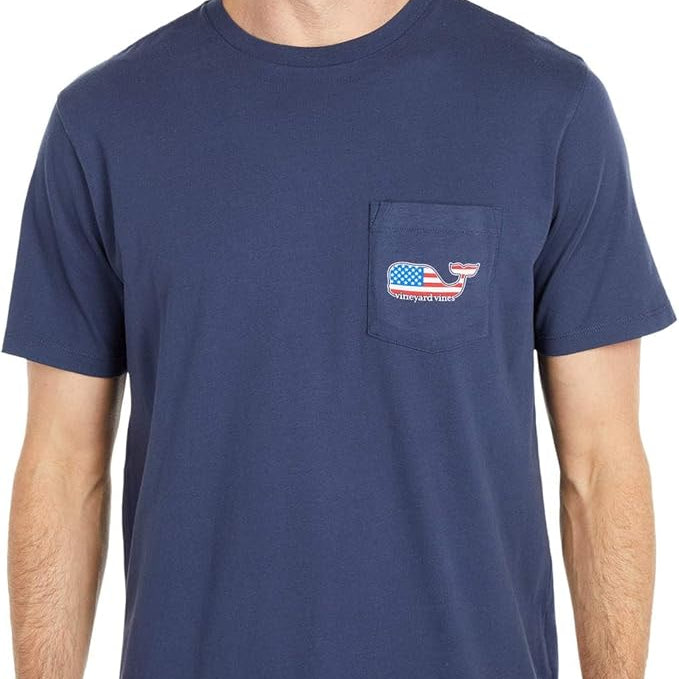 vineyard vines Men's Short-Sleeve VV Americana Whale Pocket T-Shirt