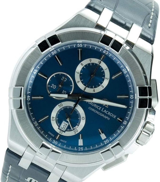 Maurice Lacroix Aikon Chronograph Blue Dial Blue Leather Strap Watch