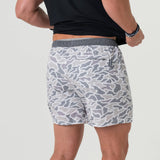 Burlebo Men's Athletic Workout Shorts With Built-in Liner (White Camo - Grey)