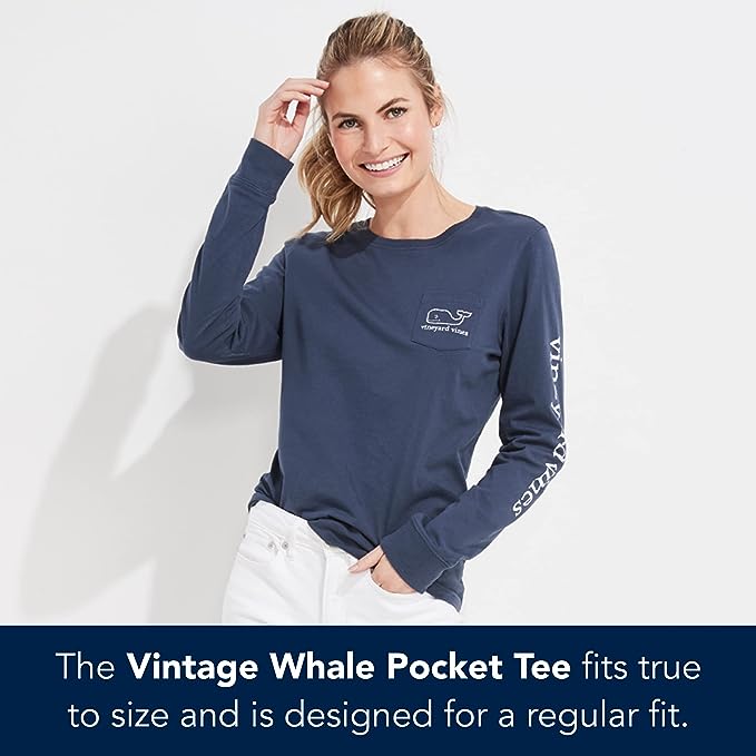 vineyard vines Women's Long-Sleeve Vintage Whale Pocket T-Shirt