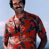 Paradise Found Mens Jungle Bird Tom Selleck Magnum PI Red Medium Rayon Shirt