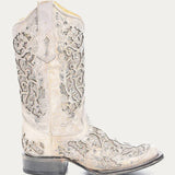 Corral Women's A3397 White Glitter & Crystals Square Toe Western Boots