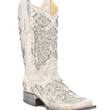 Corral Women's A3397 White Glitter & Crystals Square Toe Western Boots