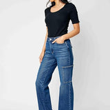 Judy Blue Women's High Waisted Wide Leg Cargo Pocket Jeans