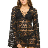 PQ Swim Women's Noah Tunic Cover-Up - Scalloped Hem, Lace Up Front Tie