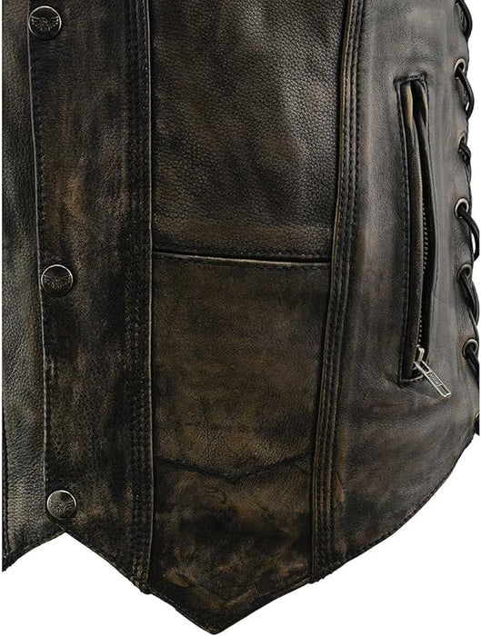 Milwaukee Leather Men's MLM3540 Classic Leather V-Neck Biker Vest