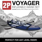 Avalanche 2-Person Voyager Inflatable Blue Kayak With Paddle, Seat, Carry Bag