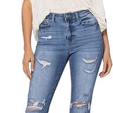 Judy Blue Women's High Waist Cuffed Destroyed Boyfriend Jeans - 88404