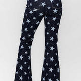 Judy Blue Women's High Waist Star Print Flare Jeans - Stretchy Denim with Vintage Vibe -88662