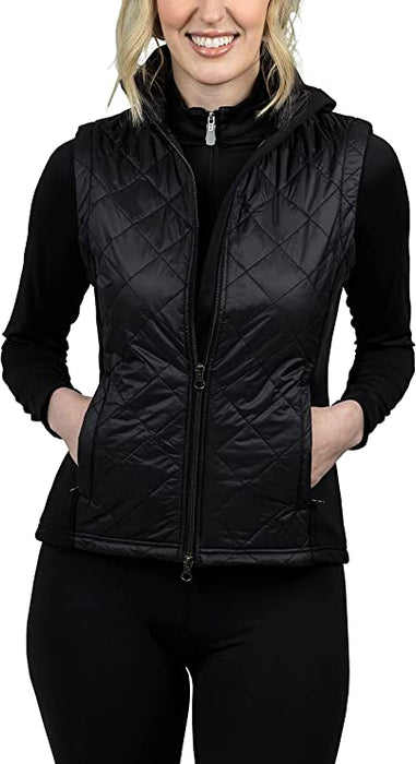 Kastel Denmark Women's Lightweight Sleeveless Quilted Puffer Vest | Full Zip Solid Color with Zipper Pockets and Stand Collar