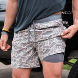 Burlebo Men's Athletic Workout 5.5" Inseam Shorts With Built-in Liner (Classic Deer Camo - Grey )