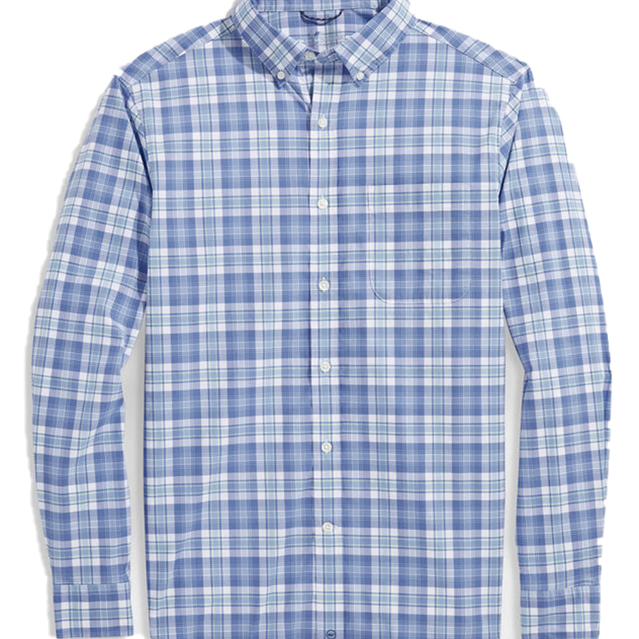 Vineyard Vines Men's Plaid On-The-Go brr Performance Button Down Long Sleeve Shirt