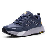 FitVille Mens Wide Hiking Shoes Waterproof Outdoor Work Shoes Trekking Trails Sneakers with Arch Support for Heel Pain Relief - Navy Blue Size 10.5 Wide