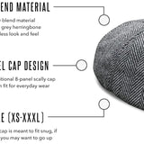 Boston Scally Co. The Peaky Grey Herringbone Newsboy Flat Cap Fitted Hat