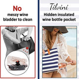 Tilvini Canvas Wine or Champagne Tote Beach Bag With Insulated Compartment Blue and White